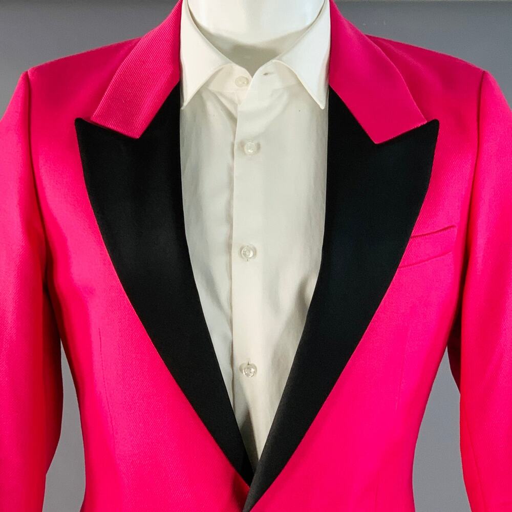 AMI by ALEXANDRE MATTIUSSI Size 36 Fuchsia Pink Black Wool Peak Lapel Suit - Picture 3 of 15